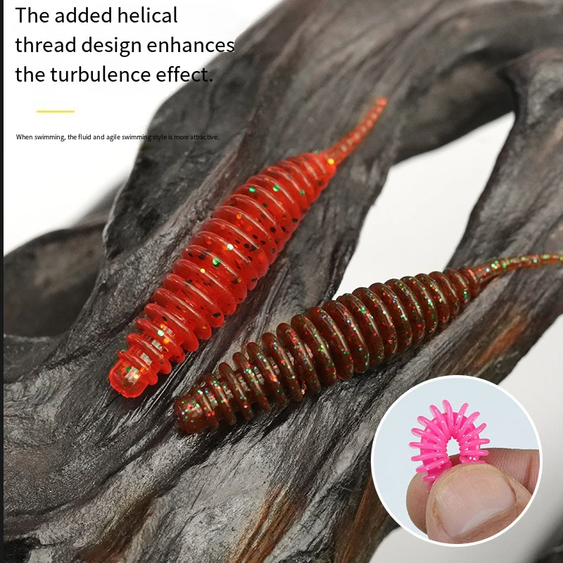 20 piezas Mini juego de Señuelos de Pesca de raíz luminosos Swimbait cebo suave 36mm/48mm cola de aguja Micro gusano corriente biónica cebos de renacuajo - imagen 3