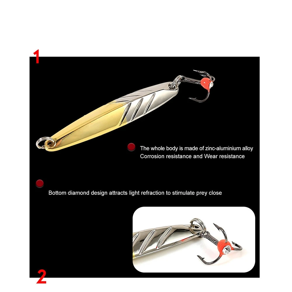 FTK-señuelo de pesca en hielo, cebo giratorio de Metal de 47mm/5g 51mm/10g 55mm/15g, 1 piezas, anzuelo triple, señuelos duros - imagen 5