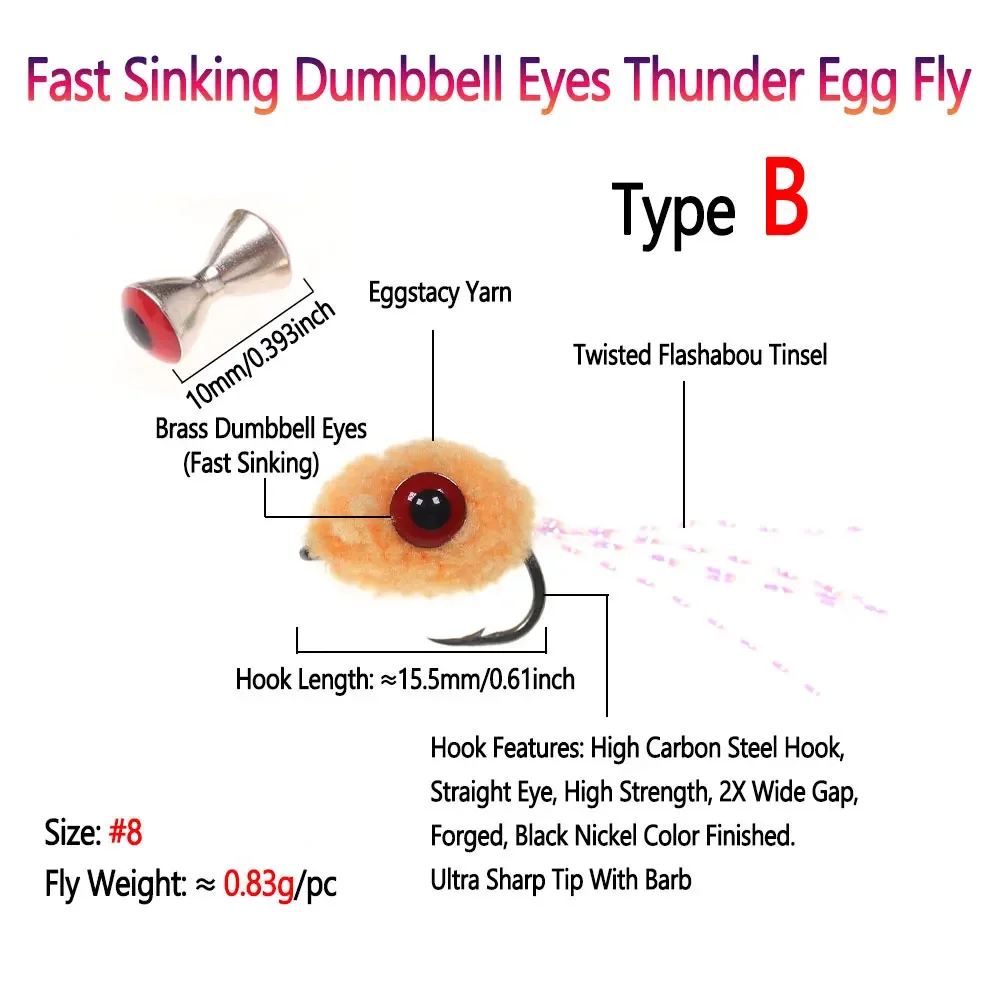 Bimoo, 6 uds., cuentas de tungsteno de hundimiento rápido, huevos con mancuernas, ojos, trueno, huevos, mosca, mosca húmeda para trucha, salmón, Señuelos de Pesca - imagen 5