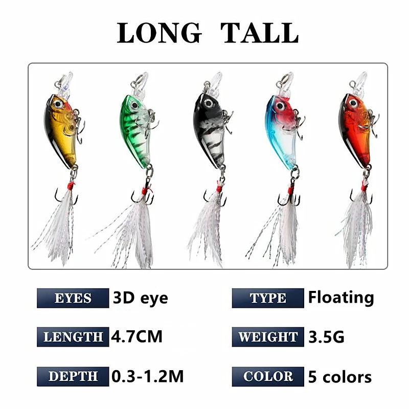 Señuelo de pesca de manivela flotante, Wobblers, 4,7 cm, 3,5g, cebo duro de plástico Artificial, calidad Crankbait, Lucio, Minnows, aparejos de pesca - imagen 2