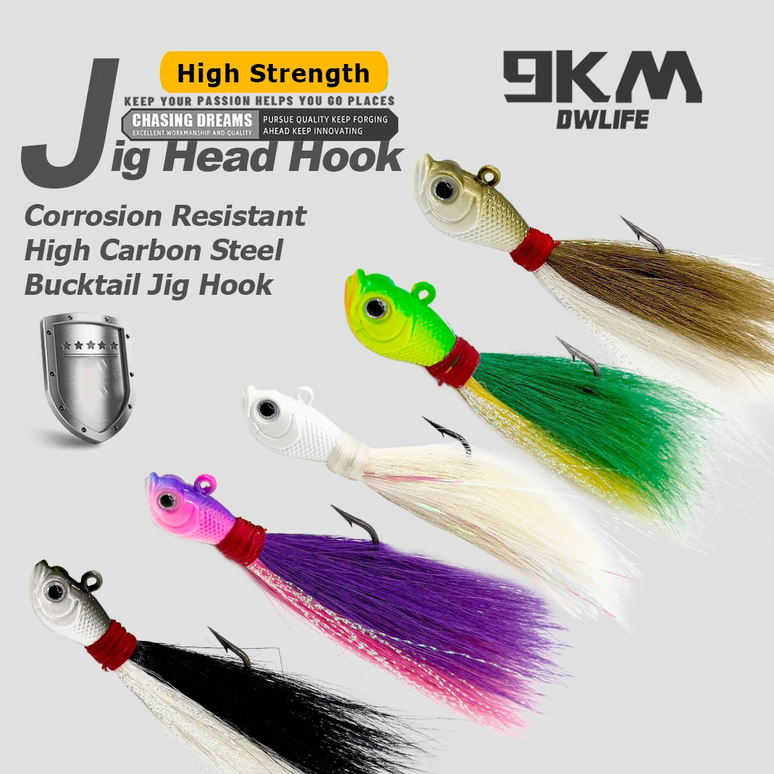 9KM 5 uds Bucktail Jigs Kit de anzuelos para el pelo pesca señuelos de cola de caballo Surf pesca Jig cabezas Swimbait Jig para lubina aparejos de agua salada