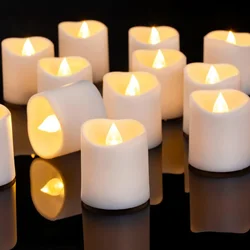 Velas LED sin llama de 12/24 Uds., luz de té Led de deseos creativos, vela blanca cálida con anillo de parpadeo, decoración navideña para Halloween, luz de vela
