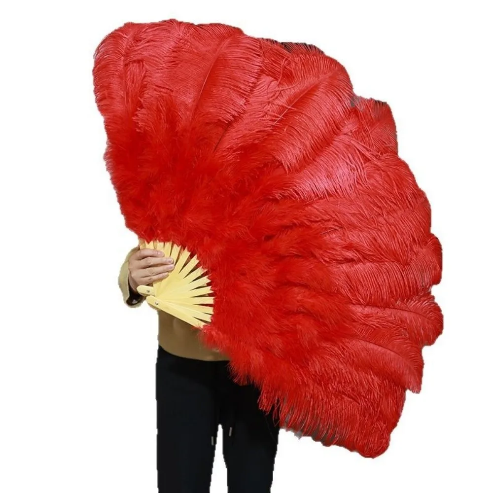 Abanico de plumas de avestruz rojo grande plegable para escenario - imagen 2