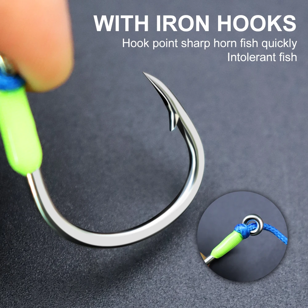 Anzuelos de pesca de mar, 2 unids/bolsa, anzuelos con pulpo luminoso, cebo suave, atún de agua salada, lubina a rayas, anzuelo Sabiki - imagen 5