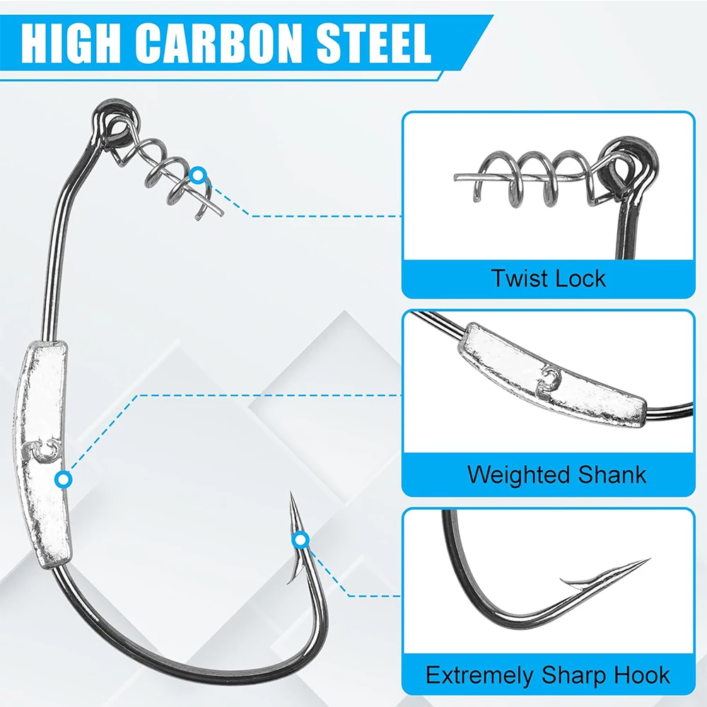 22Pcs Weighted Swimbait Hooks Kit Weighted Fishing Hooks with Twist Lock Weighted Worm Hooks for Soft Worm Bass Fishing Hooks - imagen 3