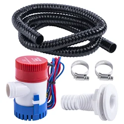 Bomba de sentina Goture 1100GPH, bomba de agua de sentina eléctrica de 12V para barco, Kit de plomería de bomba de sentina marina de poco ruido de 1-1/8 pulgadas con drenaje