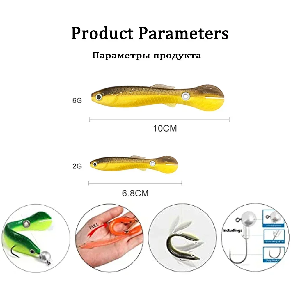 Cebo suave, señuelo de pesca biónico, señuelo simulado de silicona Artificial, cebo móvil de rebote, productos de pesca para aparejos de mar, Lucio, agua dulce - imagen 5