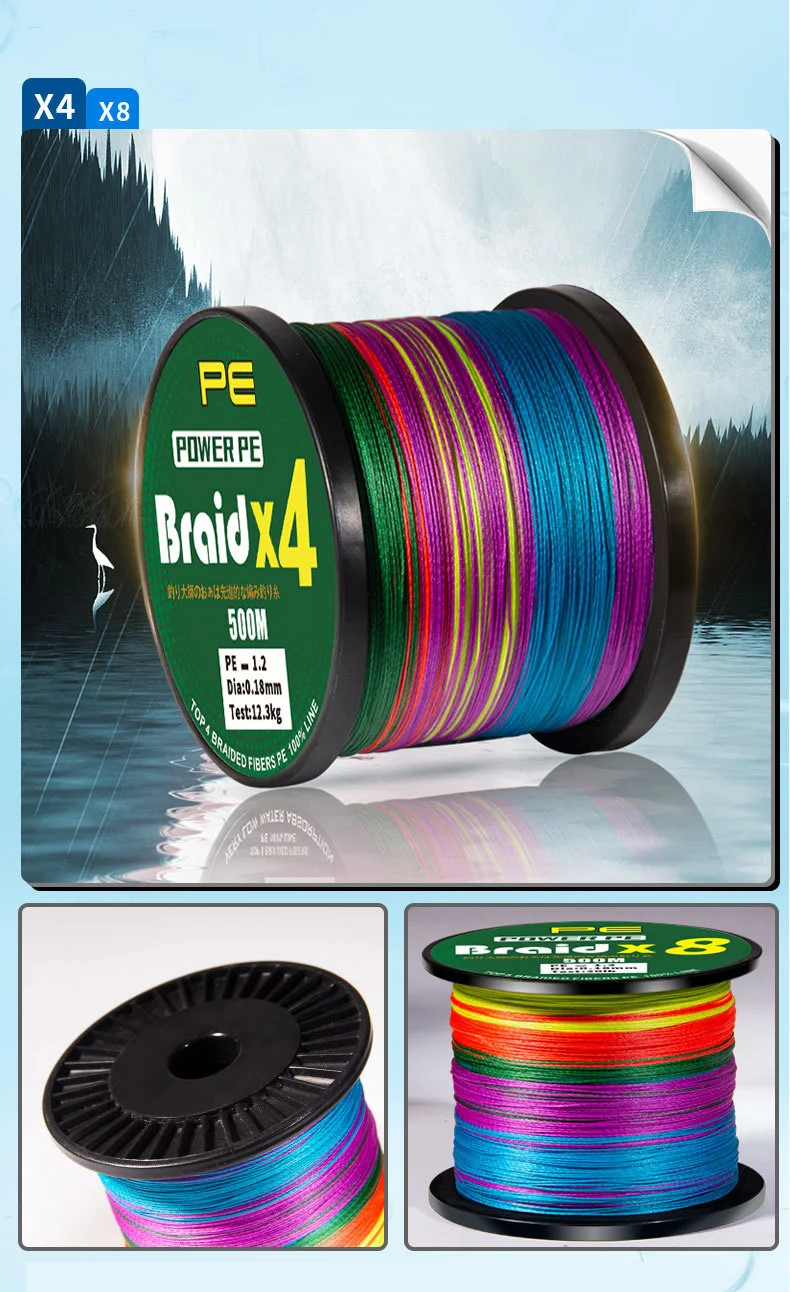 Bobina cerrada del hilo trenzado de pesca multicolor