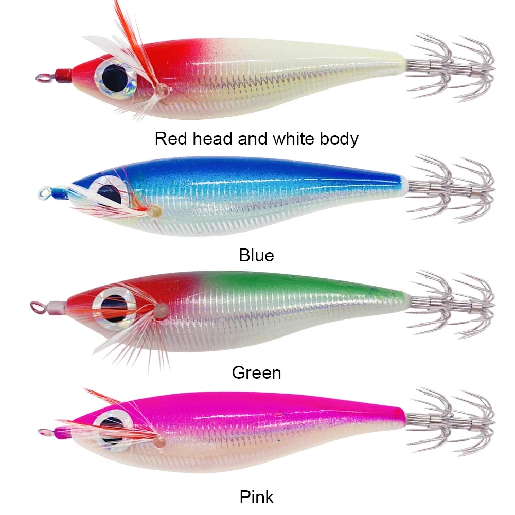 Señuelo de pesca de camarones de madera, anzuelo luminoso para crecer en la oscuridad, plantillas de calamar, sepia, cebo Artificial, accesorios de pesca de mar de agua salada - imagen 5