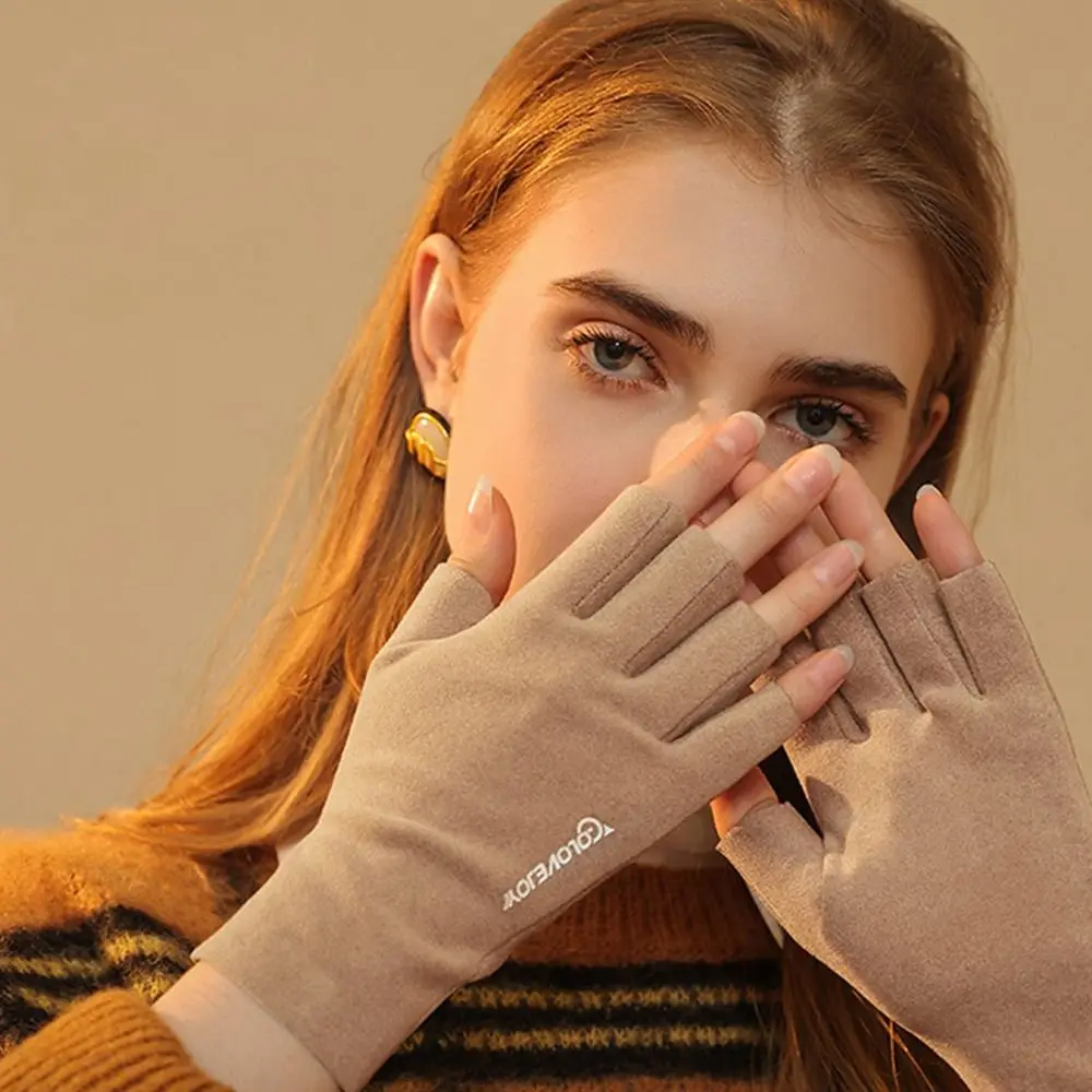 Gran oferta de guantes de montar con pantalla táctil para otoño e invierno, mitones cortos semidedos, guantes cálidos, guantes de medio dedo