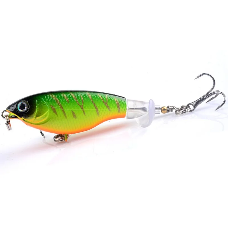 Señuelo de pesca Topwater, 2 uds., 7,5 cm, 6,5g, Whopper Popper Wobbler, cebo duro Artificial, Plopper de lubina, aparejos de pesca de cola giratoria suave - imagen 5