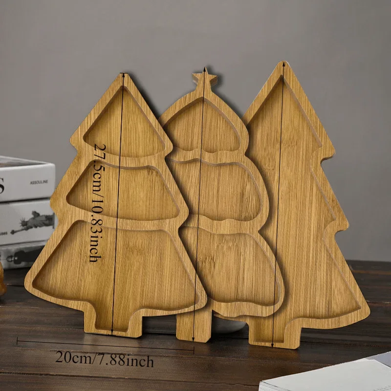 Bandeja de madera para árbol de Navidad, vajilla, aperitivos de frutas secas, platos de madera de rejilla múltiple, platos de frutas para el hogar, platos de restaurante y Festival - imagen 3