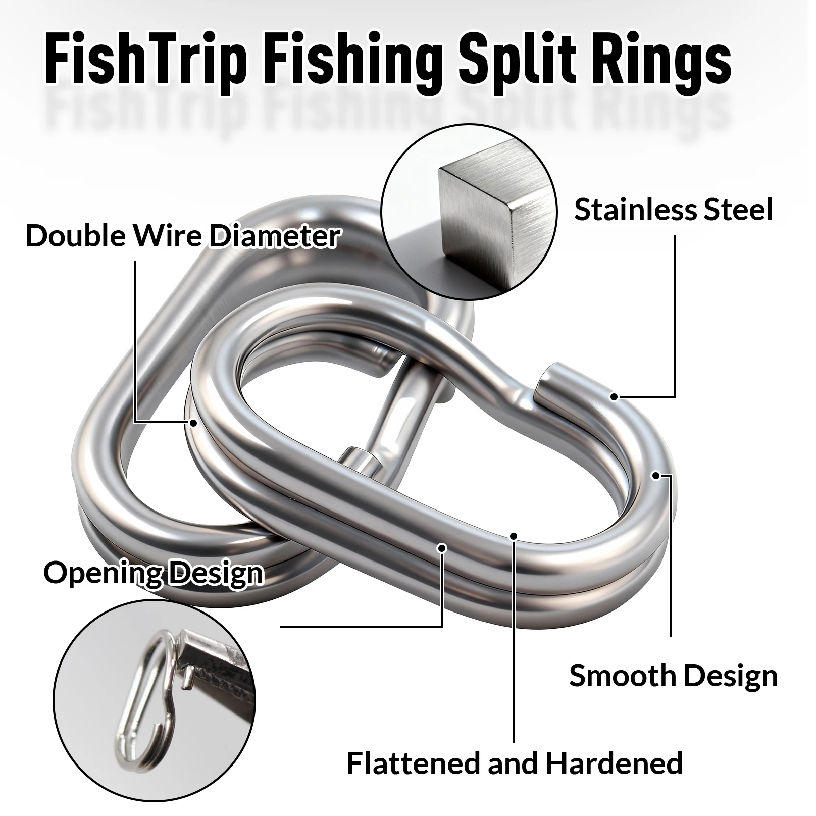FishTrip-anillos dobles elípticos para pesca, paquete de 50 ~ 100, anillos divididos de acero inoxidable, señuelo de agua salada resistente, conector de pesca - imagen 3