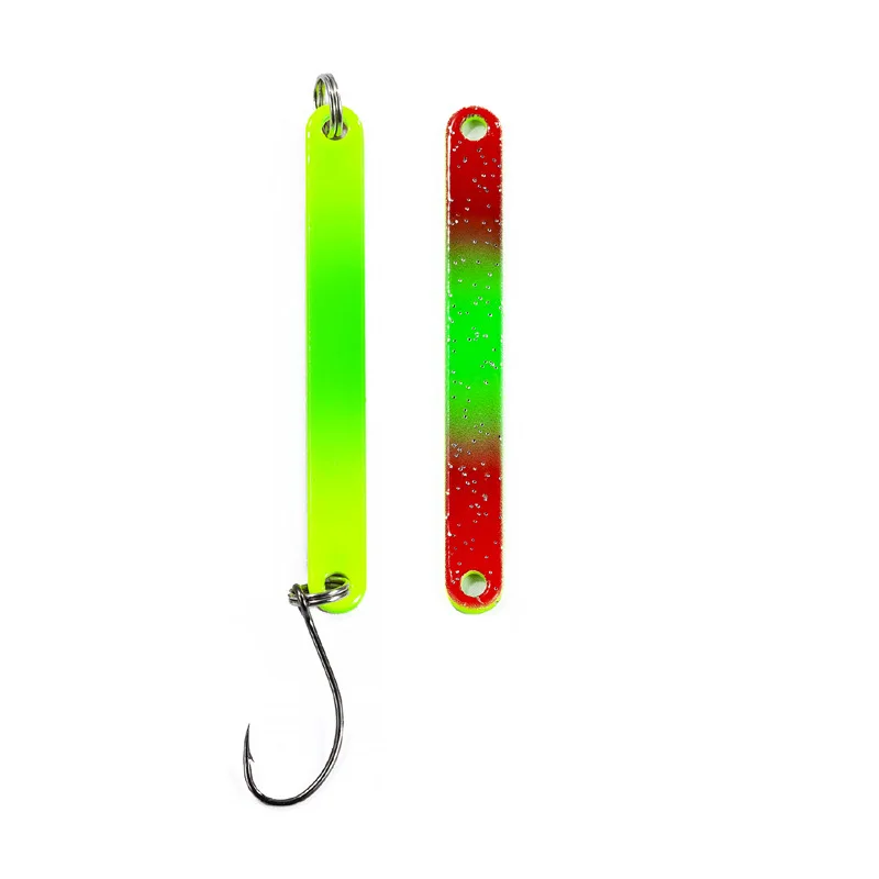 Cuchara de Metal de latón, 2,5g, 50mm, pintura de doble cara con forma de rayas de un solo gancho afilado para pesca de trucha, lubina, caballa, 5 piezas - imagen 3