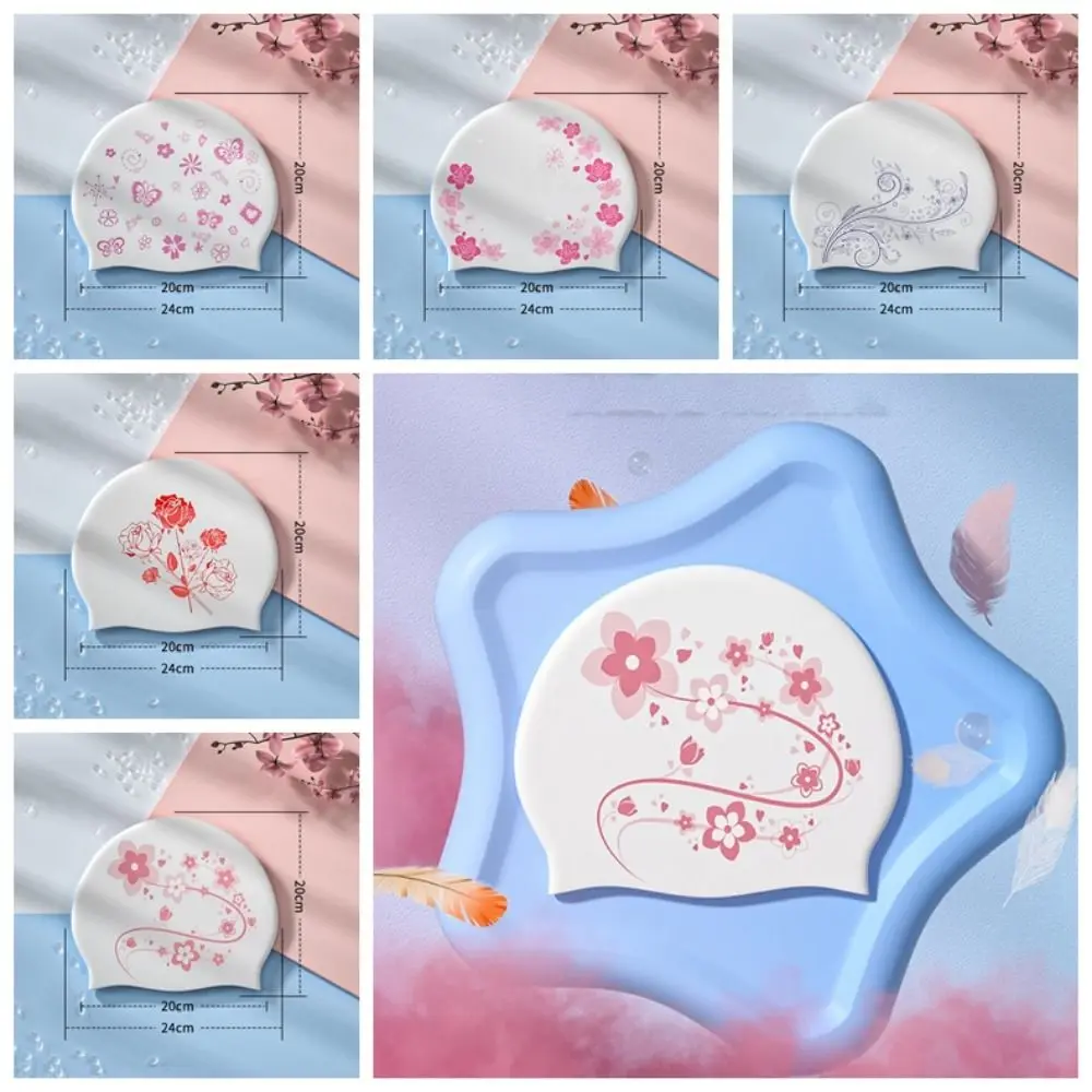 Gorro de natación de silicona para piscina, gorro de piscina impermeable de alta elasticidad, gorro de natación ligero con patrón de flores para mujer - imagen 4