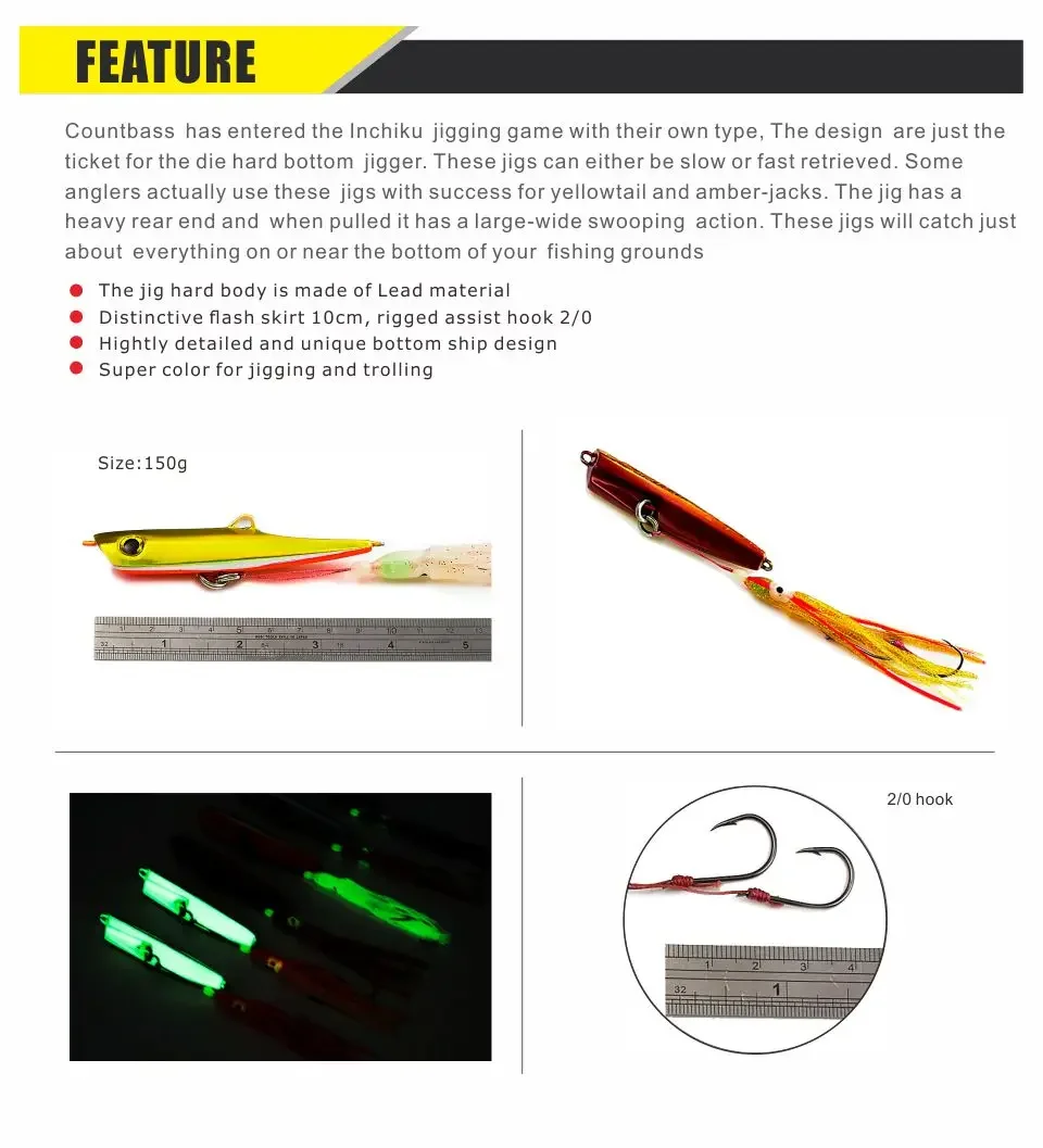 COUNTBASS 80 g 2,8 oz plantillas Inchiku de estilo japonés con anzuelo de asistencia de pulpo, señuelo de pesca de pargo de barco inferior - imagen 5