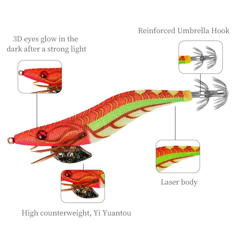 FSDZSO-Cebo de calamar Artificial, anzuelos fuertes de hundimiento lento, pesca en el mar, pulpo, sepia, luminoso, EGI, 3,0 #3,5 - imagen 3