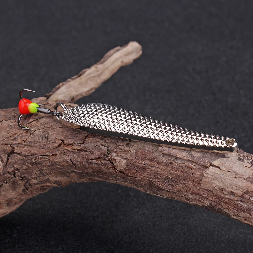 FISH KING-señuelo de pesca en hielo de invierno, 7g/12g, 55mm/70mm, 1 piezas, cebos duros dorados y plateados, cuchara giratoria de Metal con anzuelo triple para Lucio - imagen 3