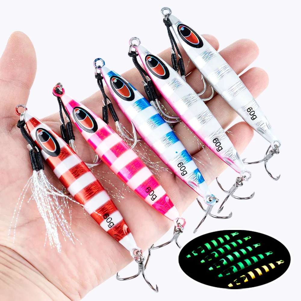 Cebo de pesca con plantilla luminosa, 10g-60g, señuelos de Jigging, cebo duro Artificial, señuelo de fundición de Metal con anzuelo afilado Wobbler para pesca de lubina - imagen 3