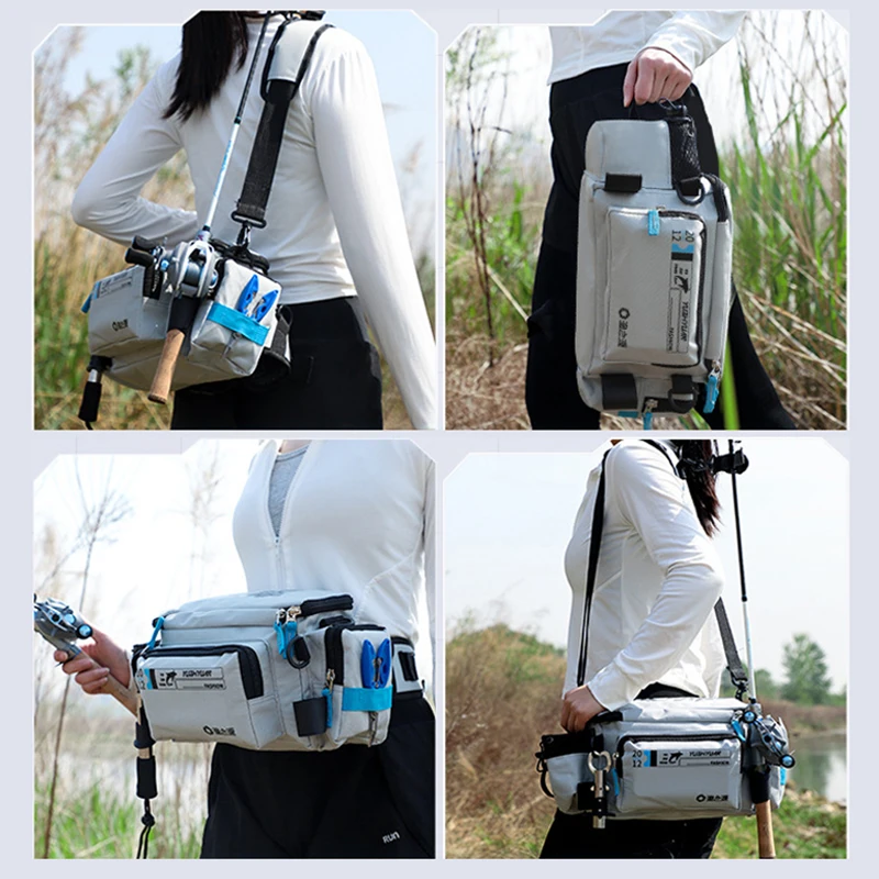 Bolsa de pesca multifunción para hombre, caja de almacenamiento para caña de pescar, bolso de hombro para cintura al aire libre, bolsa cruzada para caña de pescar, XA1WD - imagen 3