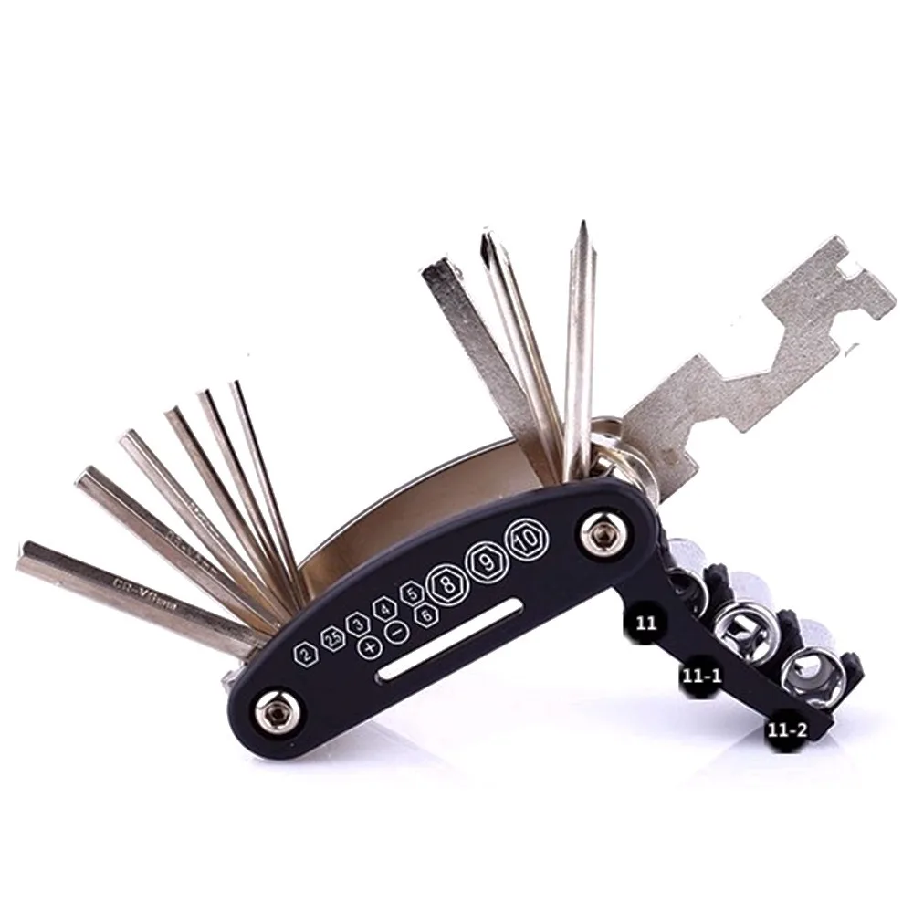 Kit de herramientas de reparación de motocicletas y bicicletas, llave hexagonal, tuerca, llave de reparación de neumáticos, destornillador, varilla de extensión de enchufe, 16 en 1 - imagen 4