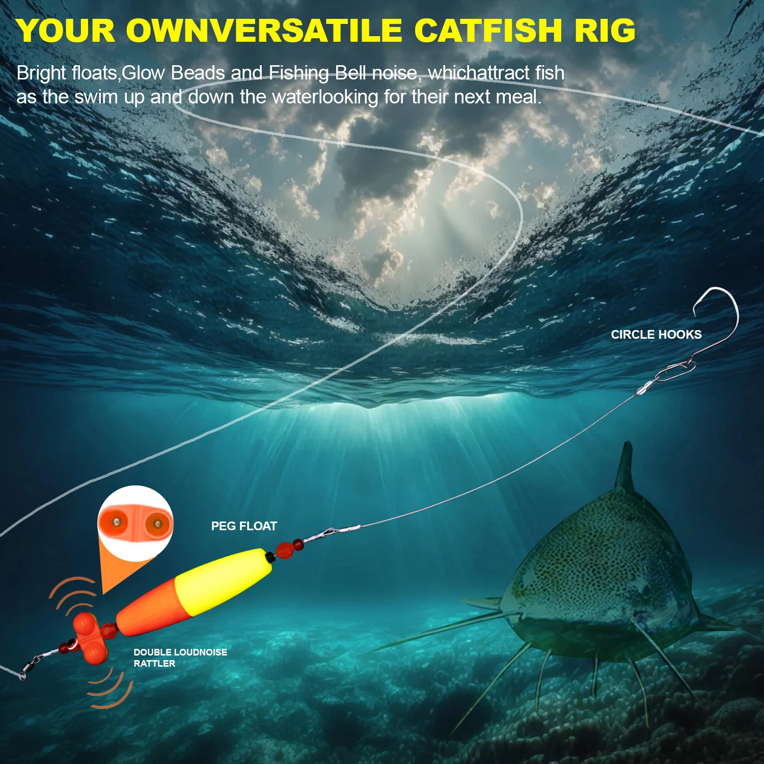 ZYZ Catfish Rigs 1 pieza de aparejos de pesca con 6/0 #   7/0 #   8/0 #   Anzuelos circulares de acero inoxidable y espuma, ideales para juegos de pesca de bagre - imagen 3