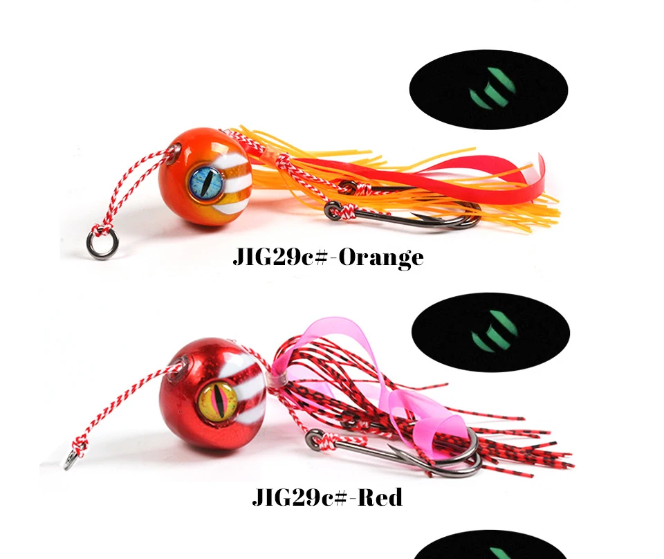 Jig29e en vibrantes diseños de naranja y rojo para los entusiastas de la pesca