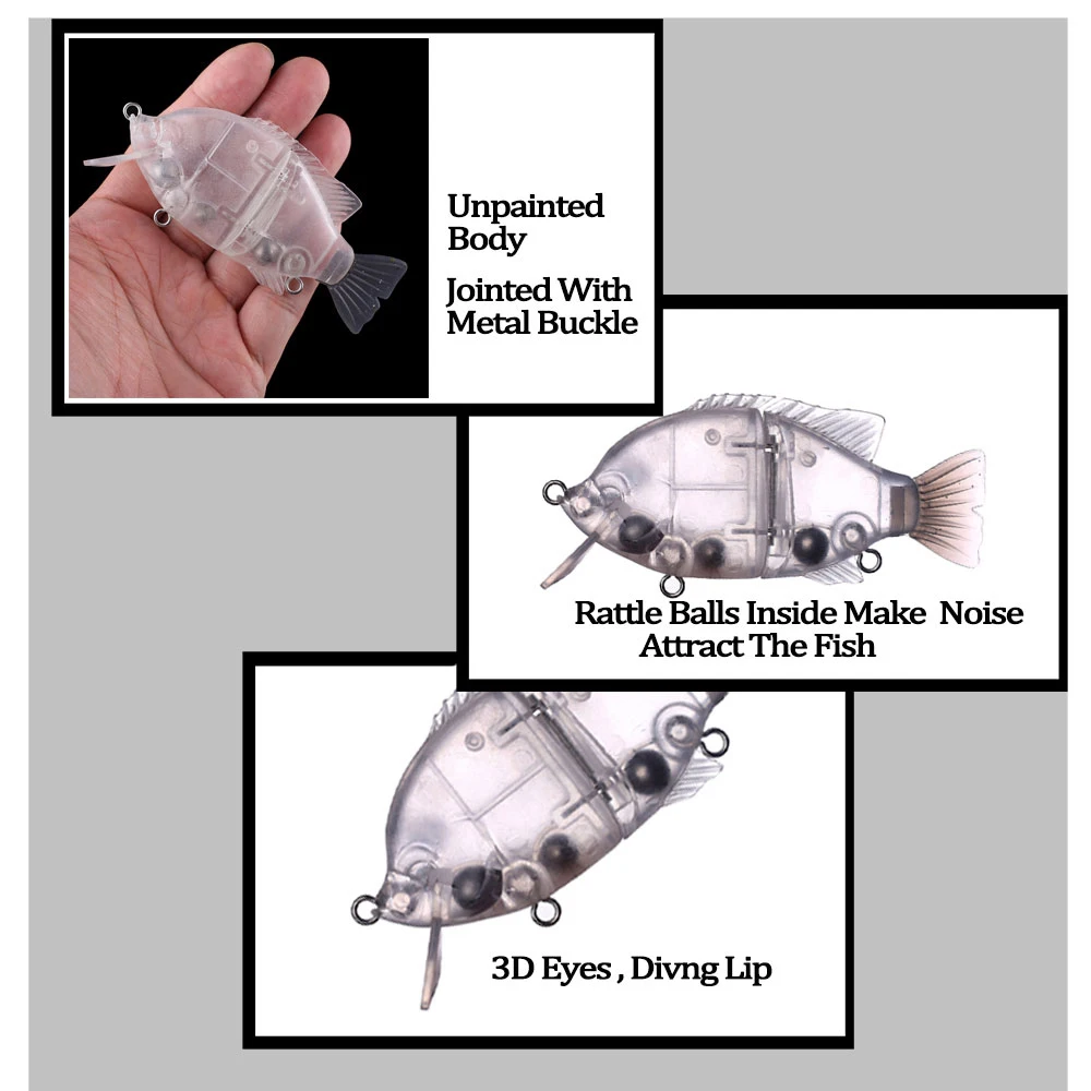 Chan'sHuang-Cebo en blanco sin pintar, 5 piezas, 10CM, 30G, sonajero flotante, cola suave articulada, Señuelos de Pesca artificiales - imagen 4