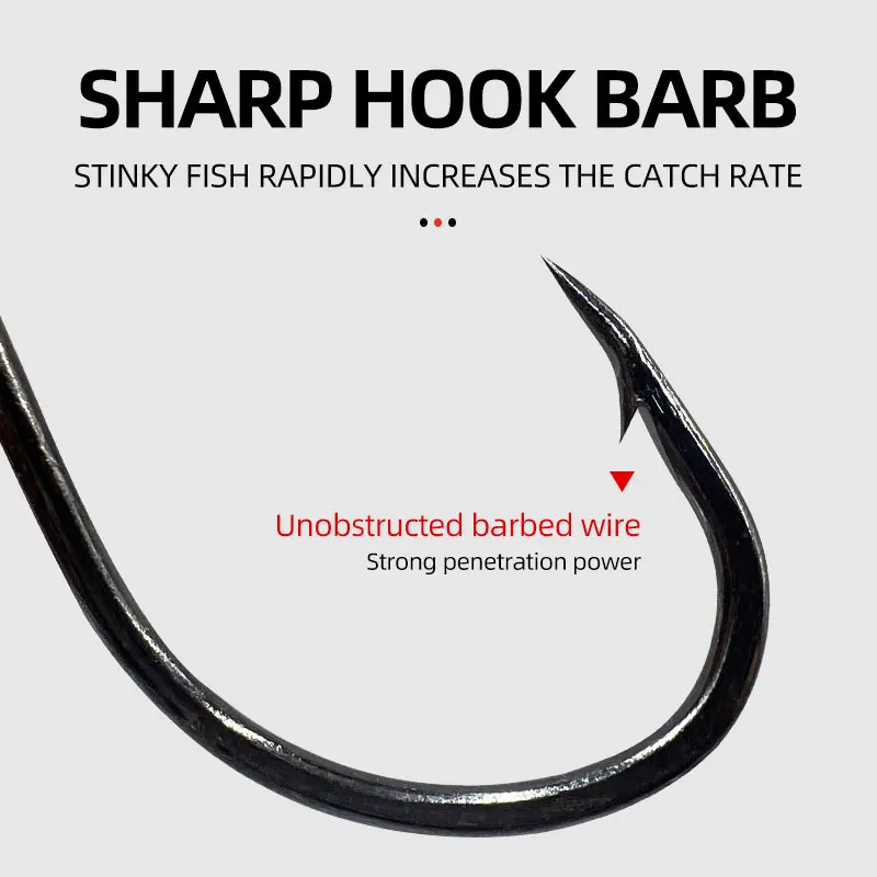 100 unids/bolsa pulpo de acero rico en carbono 8299 anzuelo con agujero de púas pico torcido pesca en mar anzuelo único a granel - imagen 4