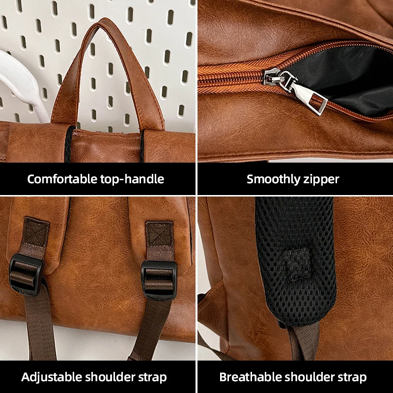 Rolled Top Laptop Backpack Anti-theft PU Climbing Bag Outdoor Hiking Shopping Swimming Bags Business Rucksack Travel Schoolbag - imagen 5