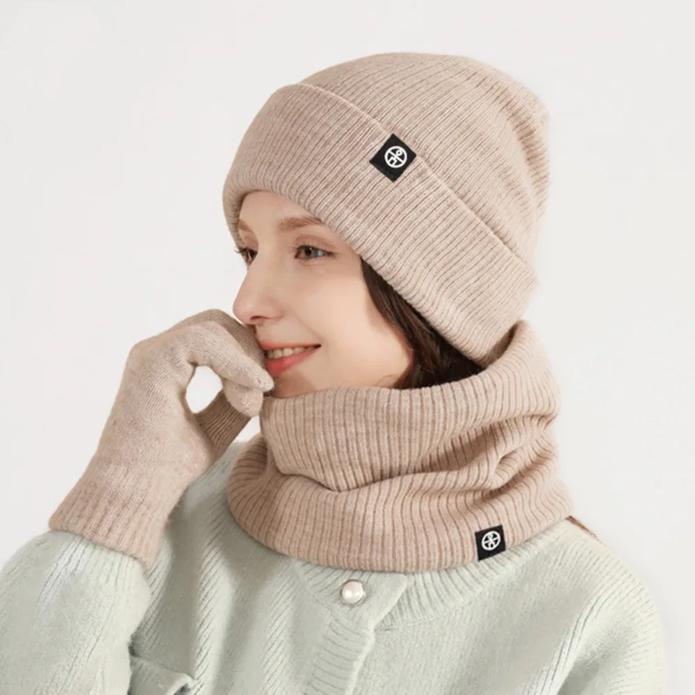 Calentador de cuello, gorros de invierno, bufanda, guantes, conjunto a prueba de frío, grueso, gorro de punto cálido para mujer, protección para los oídos a prueba de viento - imagen 4