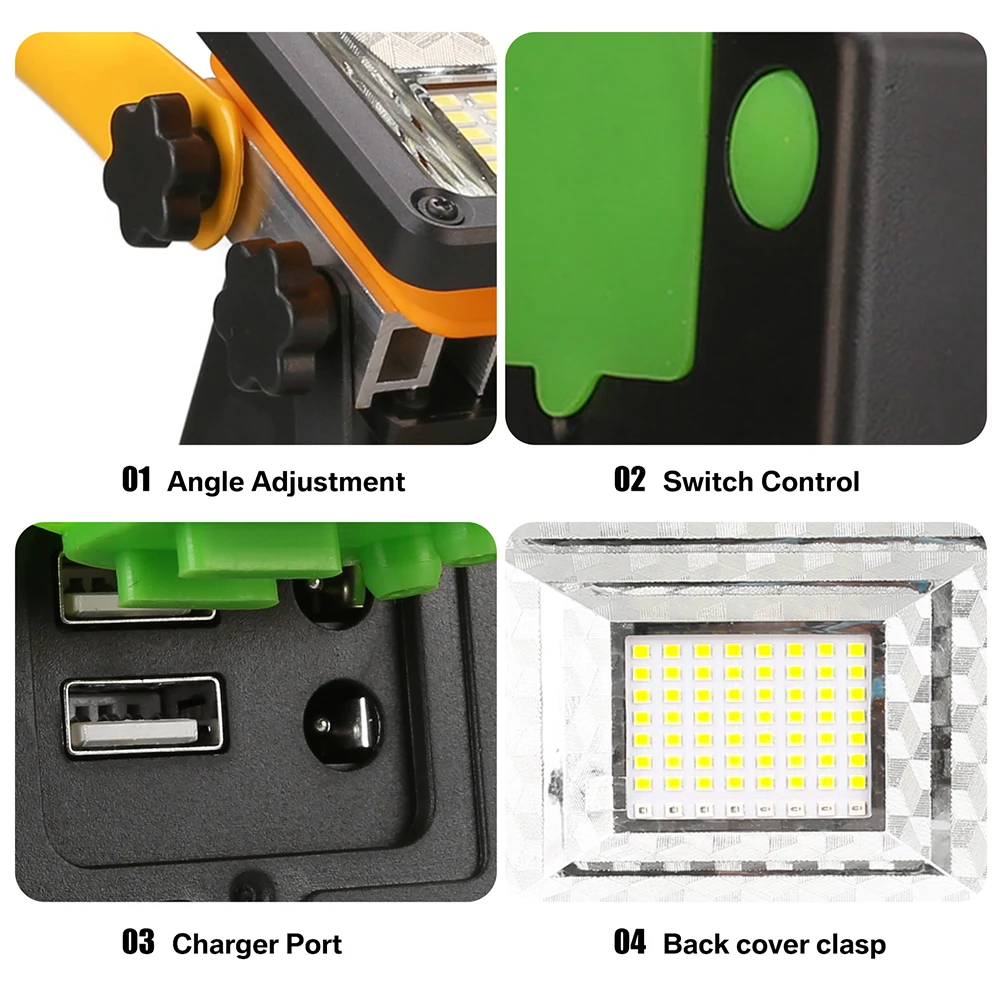 Luces de trabajo LED de 60W, reflector recargable, luces portátiles impermeables para el sitio de trabajo de emergencia con soporte para viajes de acampada - imagen 4