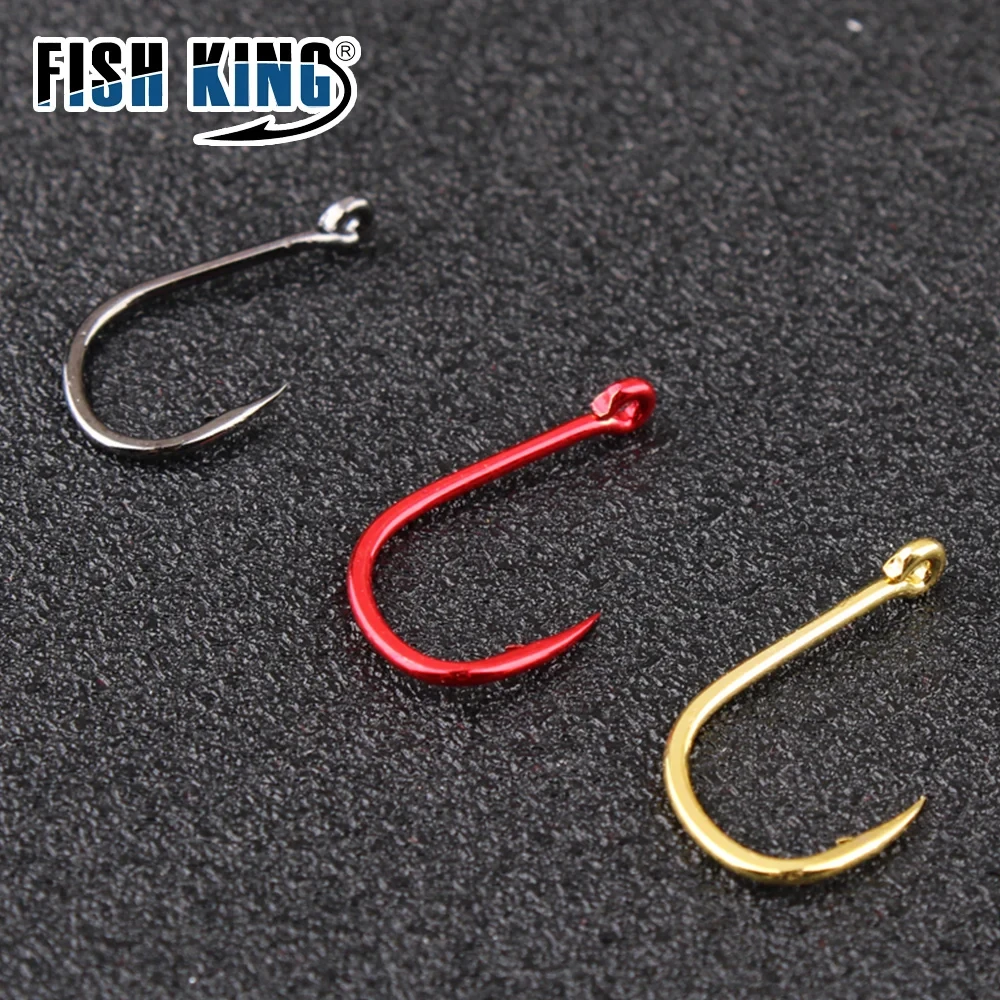 FISH KING 50-100 piezas de anzuelo de pesca dorado de acero rico en carbono 1 # -12 # Anzuelo de púas con anzuelos rojos con ojo anillado para aparejos de pesca de carpa - imagen 2