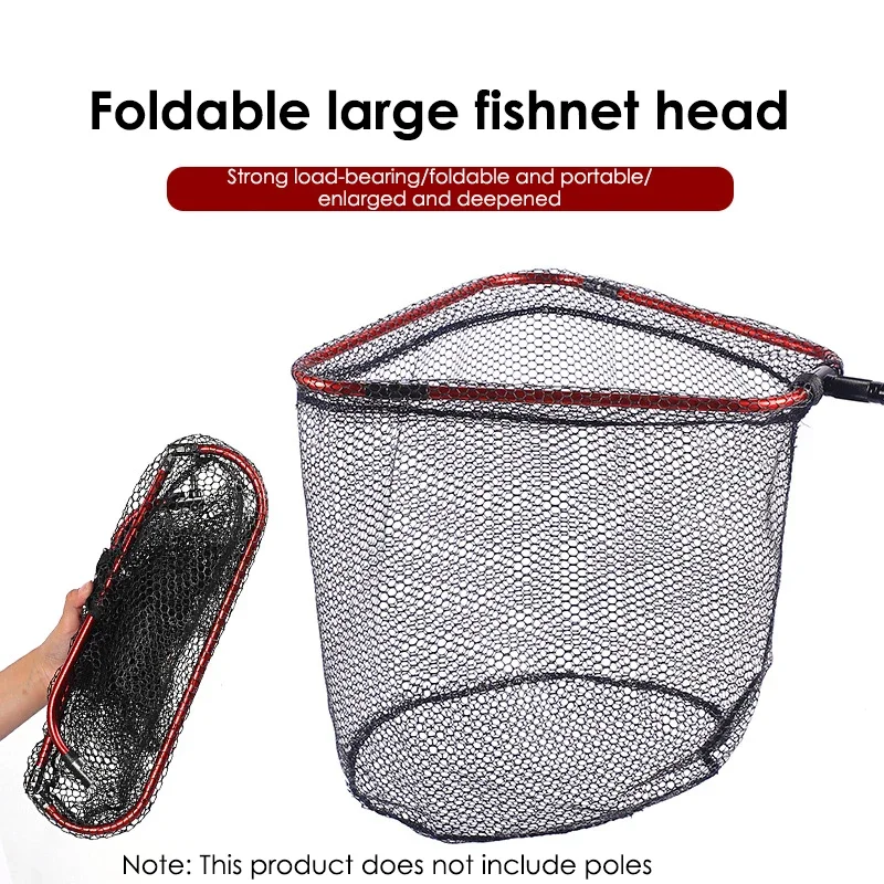 Accesorios de cabeza de red de mano plegable, incluye malla de nailon de goma negra y marco de cabeza de red de aleación de aluminio rojo, 1 Juego - imagen 2