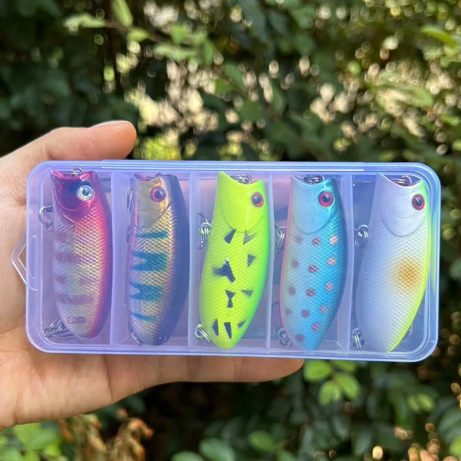 Señuelos de Pesca flotantes Popper Crankbait, Wobblers Topwater, aparejos de pesca, cebo Artificial, Lucio duro, carpa, Swimbait, 5 unids/lote por caja - imagen 2