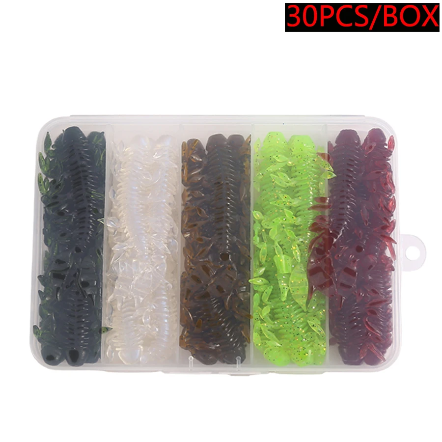 30 unids/caja de Señuelos de Pesca de carpa con camarones, cebos blandos con cola de doble hoja, Wobblers artificiales para lubina, Swimbait - imagen 3