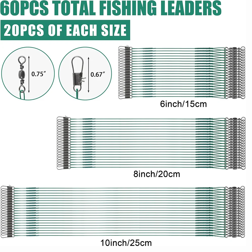 60 uds Kit líderes de pesca línea de pesca antimordida alambre de acero líder señuelo aparejos de pesca señuelos cebo gancho conector de pesca - imagen 2