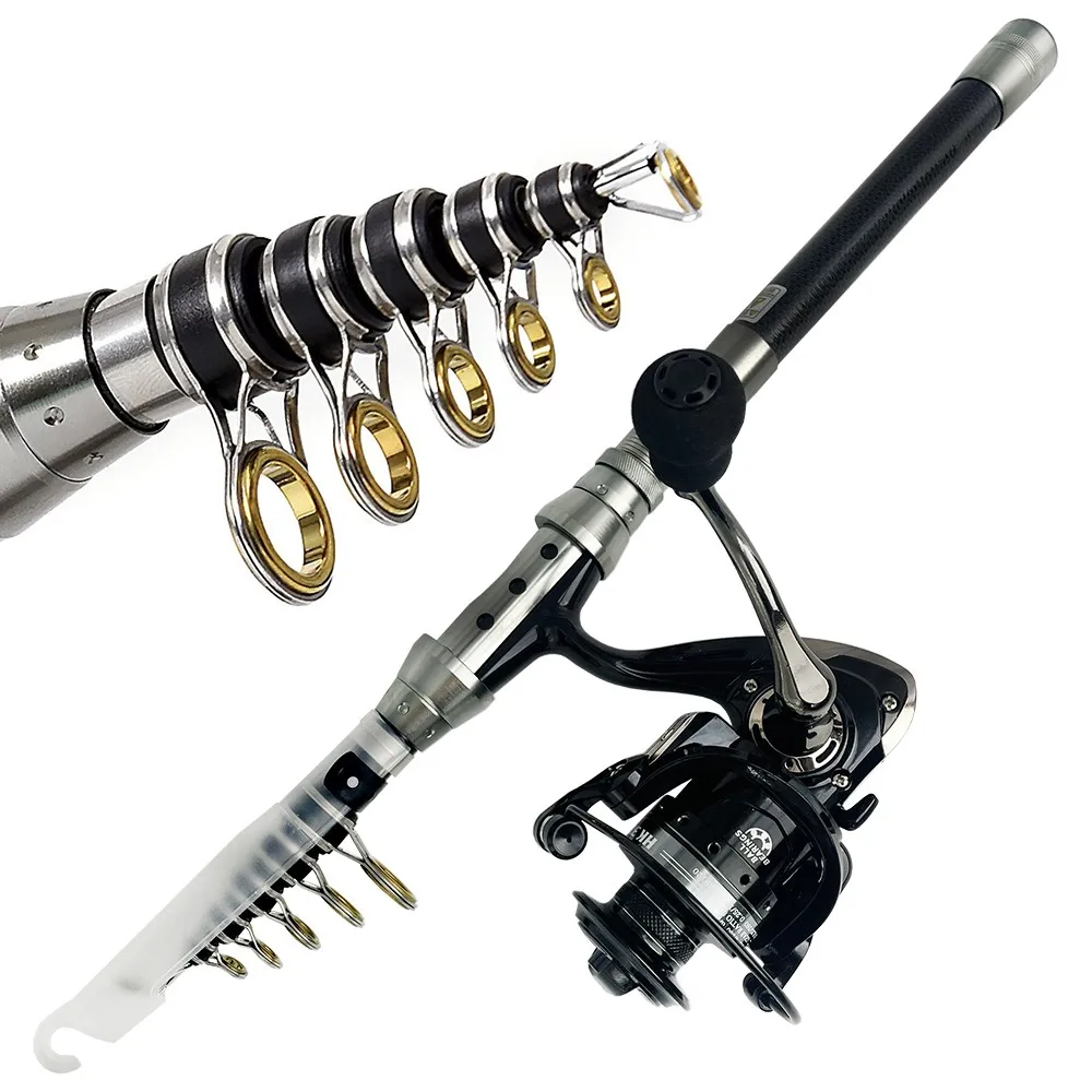 Combo de carrete de caña de pescar telescópico con línea de 1,5-2,4 m, poste de mar portátil y relación de engranaje 5,2: 1, carrete giratorio para Pesca de sal/agua dulce - imagen 2