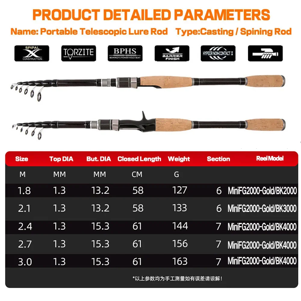 Juego combinado de caña y carrete de Pesca de Baitcasting, carretes de fundición de arrastre máximo de 8kg, varillas de fibra de carbono para Pesca de lubina ligera - imagen 4