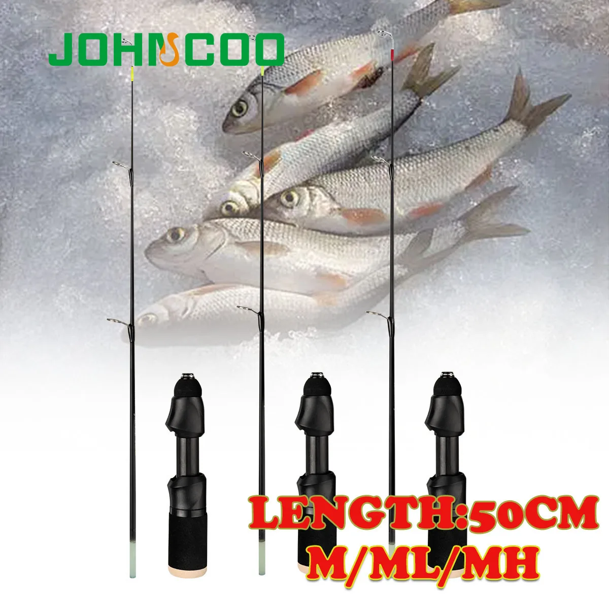 JOHNCOO 50cm Ice Fishing Rod M/ML/MH Power Mini Portable Telescopic Rod For Ice Fishing, Fishing Tackle