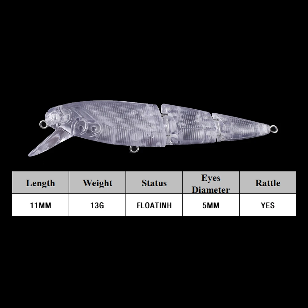 Chan'sHuang-señuelo de pesca 20 piezas, cebo en blanco sin pintar, 11CM, 13g, 3 segmentos, sonajero flotante, Swimbait, Artificial, Multi articulado - imagen 2