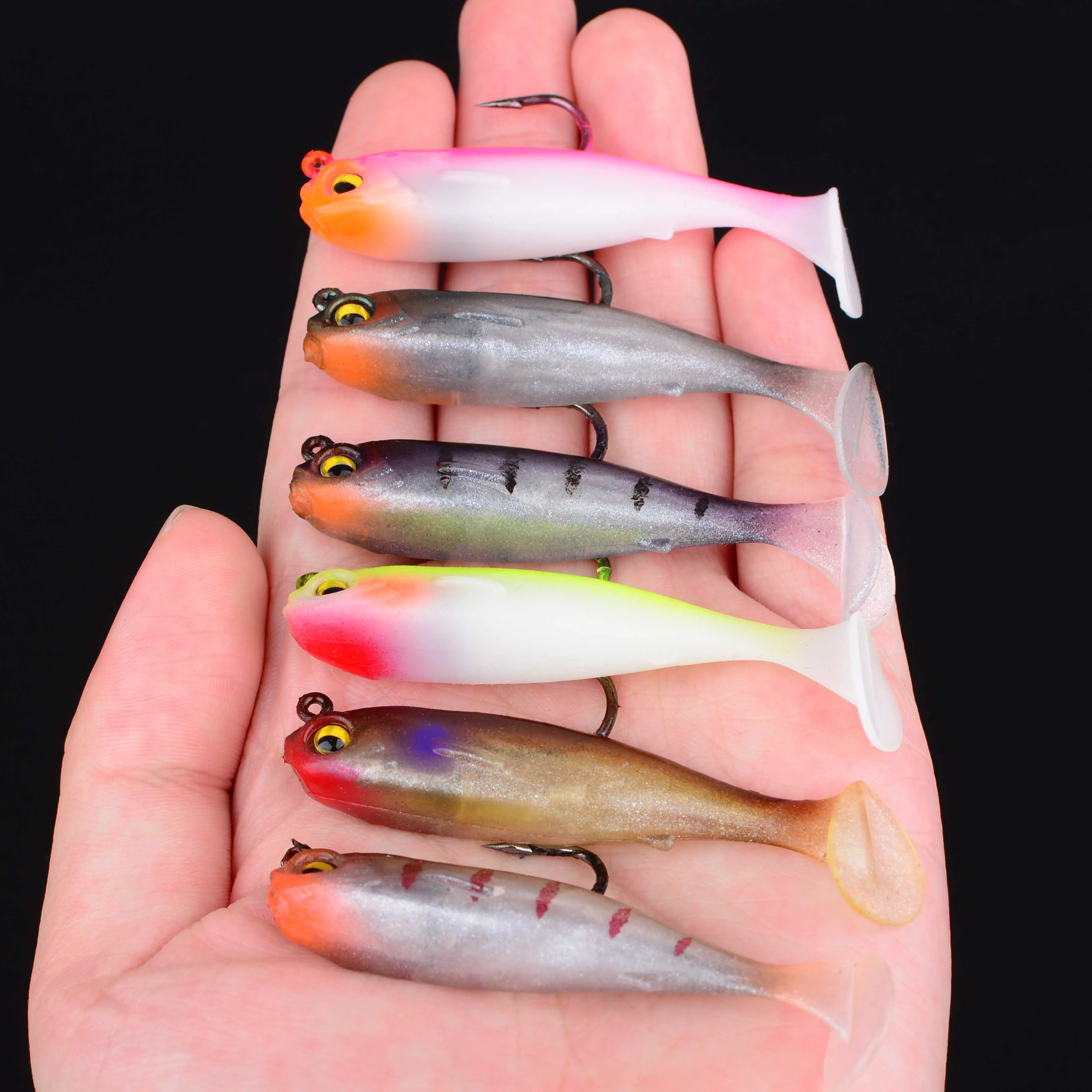 6 uds Jig Head T Tail cebo suave pesca Wobbler señuelos cebos de goma artificiales para aparejos de carpa lubina - imagen 3