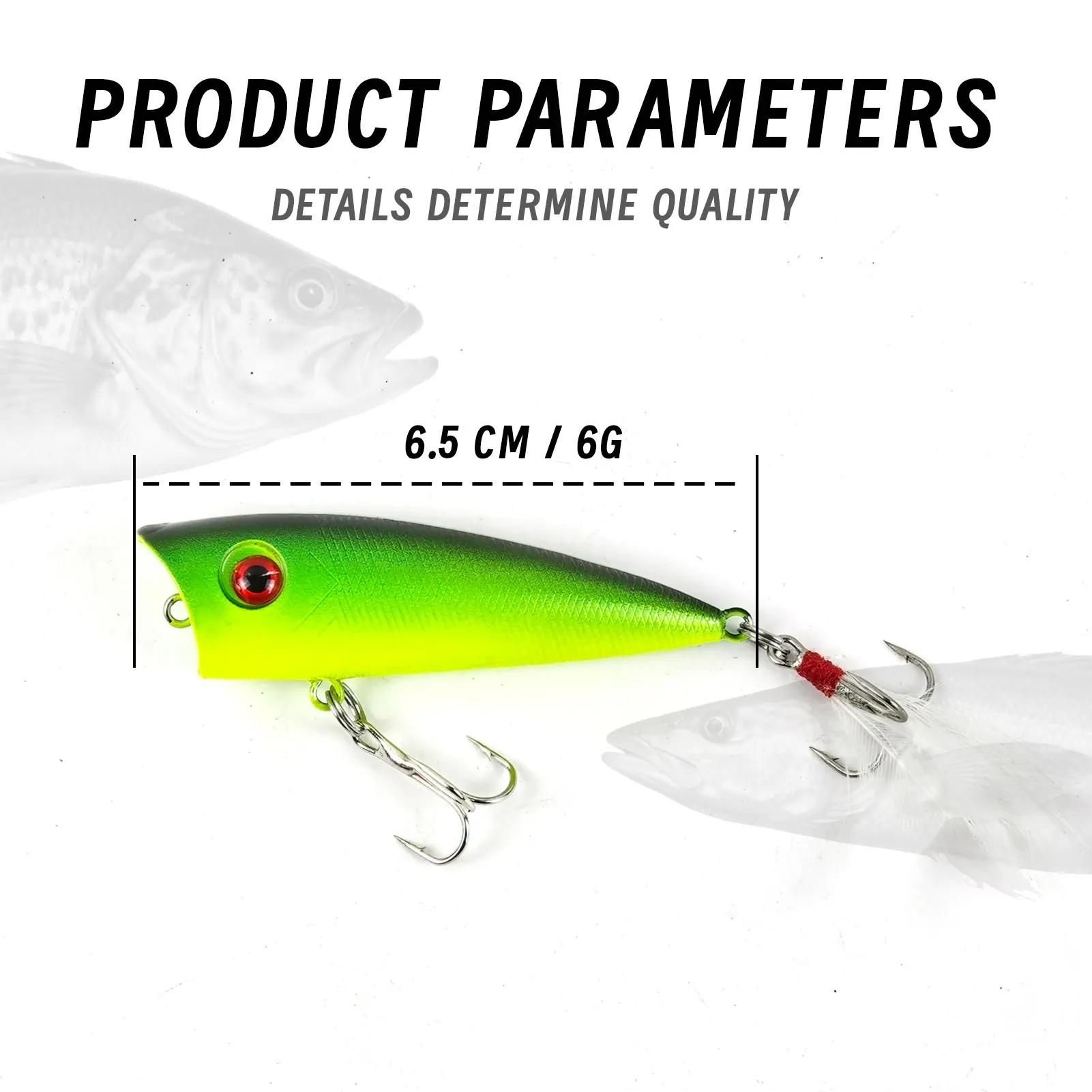 Señuelo de superficie Popper FREE FISHER con anzuelos triples - imagen 4