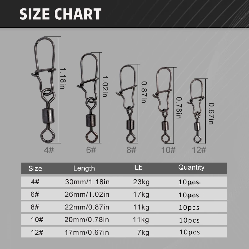 50 unid/caja Pin conector de pesca de acero inoxidable 4 # 6 # 8 # 10 # 12 # Rodamiento giratorio con accesorios para señuelos de anzuelo a presión - imagen 2