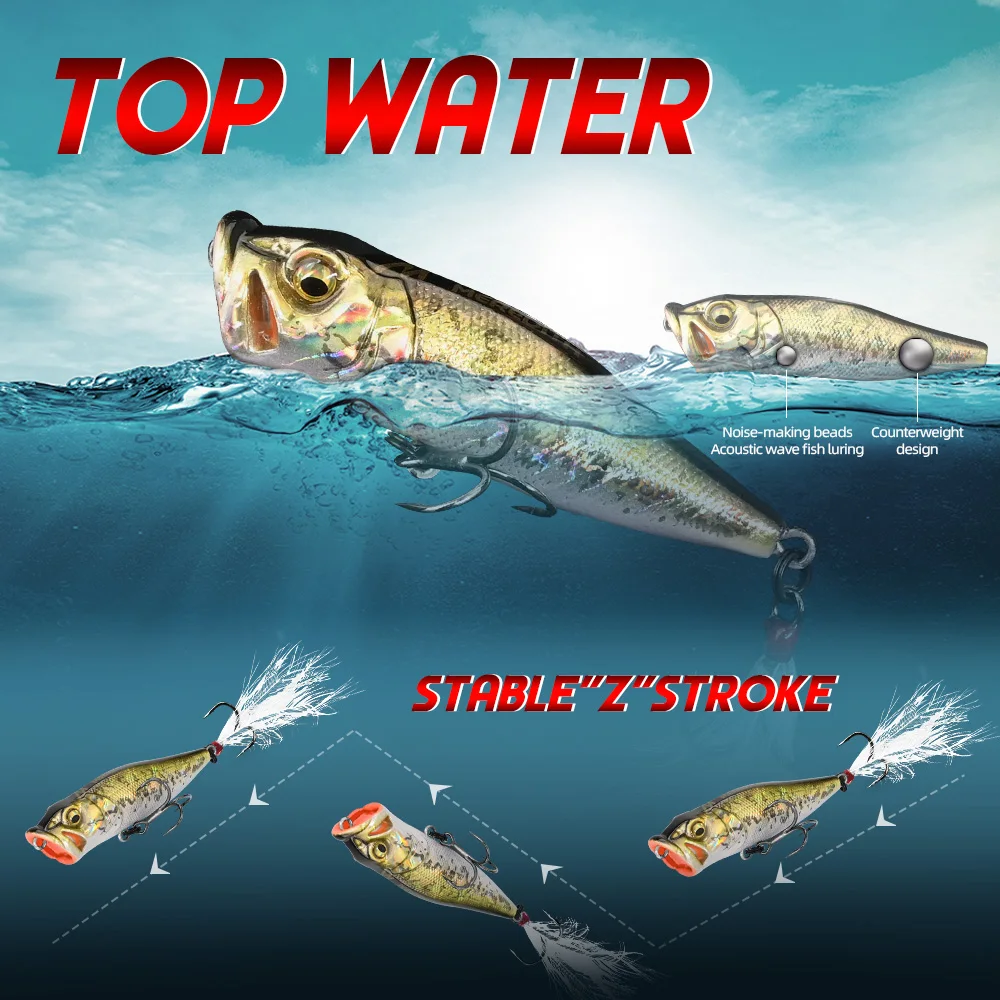 Señuelo de pesca MEREDITH Popper, 64mm, 8,48g, señuelo de pesca Topwater, cebo duro Artificial, pesca para lubina, perca, Lucio, señuelo de pesca - imagen 5