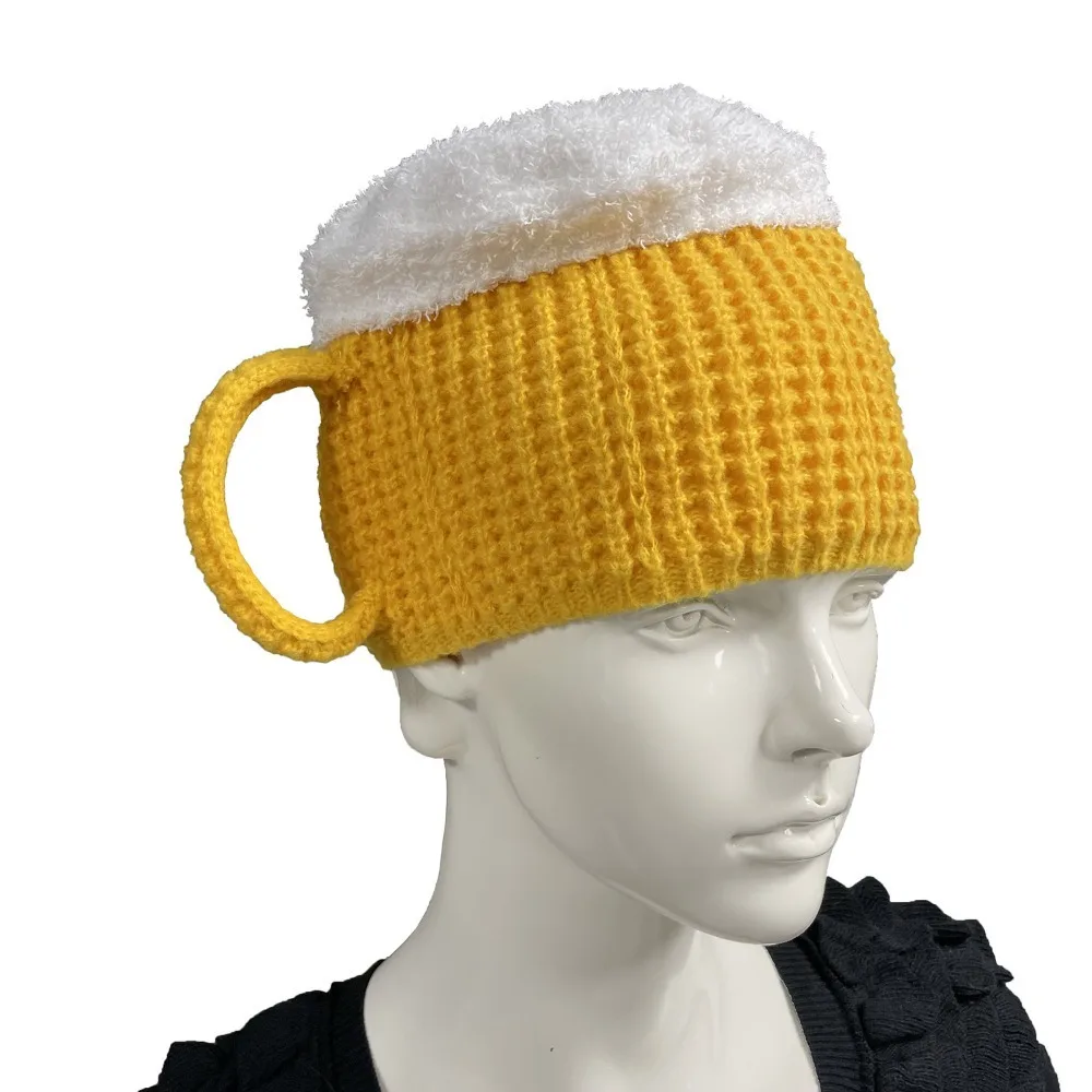 Regalos del año Gorros de copa de cerveza 3D Calentadores de orejas unisex Gorros Versátil Jersey cálido Gorra Amantes de la cerveza - imagen 3