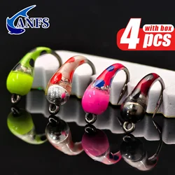 ANFS 4 piezas Ninfa de pesca con mosca Midge de hielo con caja de almacenamiento, accesorios para moscas hechos a mano frescos