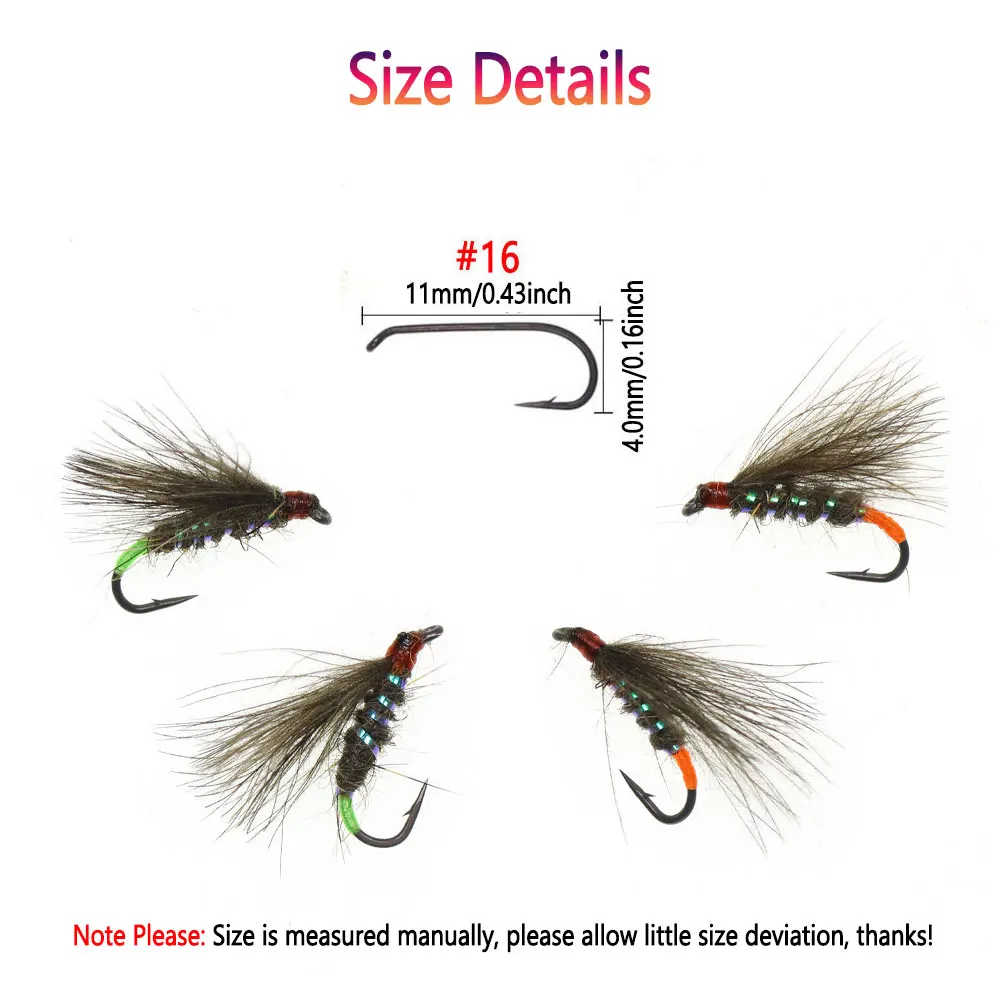 Bimoo 8PCS # 16 púas CDC ala mayfly mosca seca fluriscente flotante Emerger mosca seca trucha Grayling Panfish mosca Señuelos de pesca cebos - imagen 5