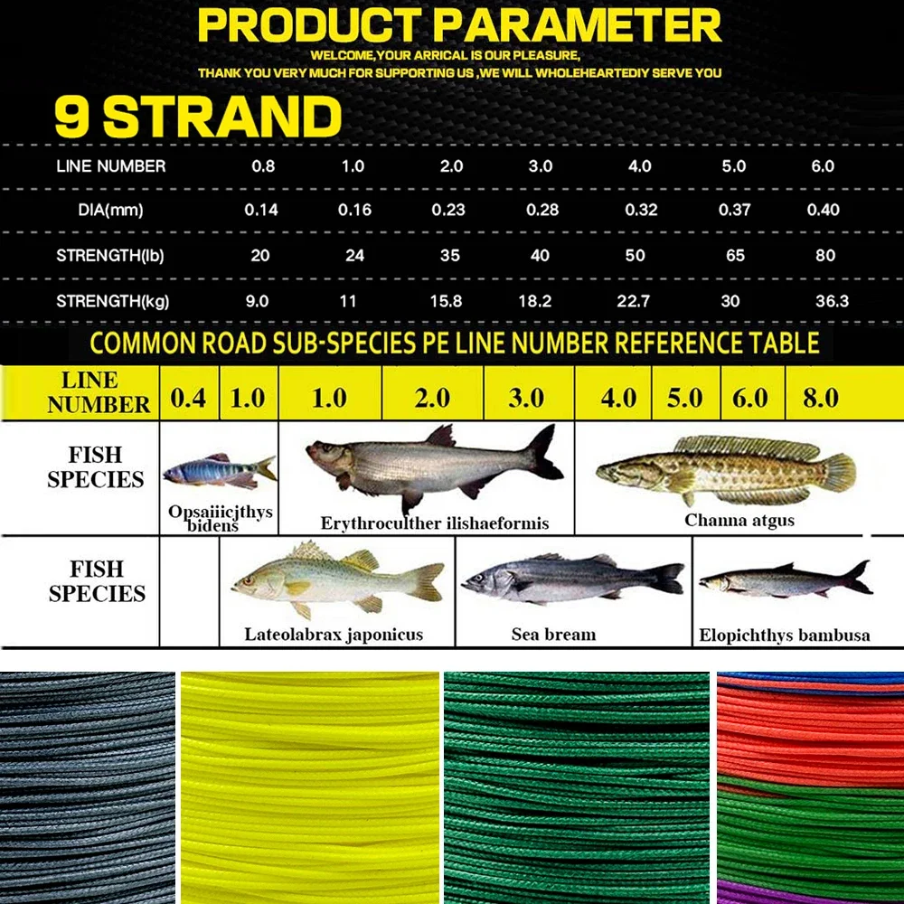 Línea de pesca multicolor X9 hebras trenzado tejido alambre 300m 100m 0,8 # -6.0 #   Plantilla océano de líneas de PE de Jigging suave de 20LB 40LB 50LB 80LB - imagen 3
