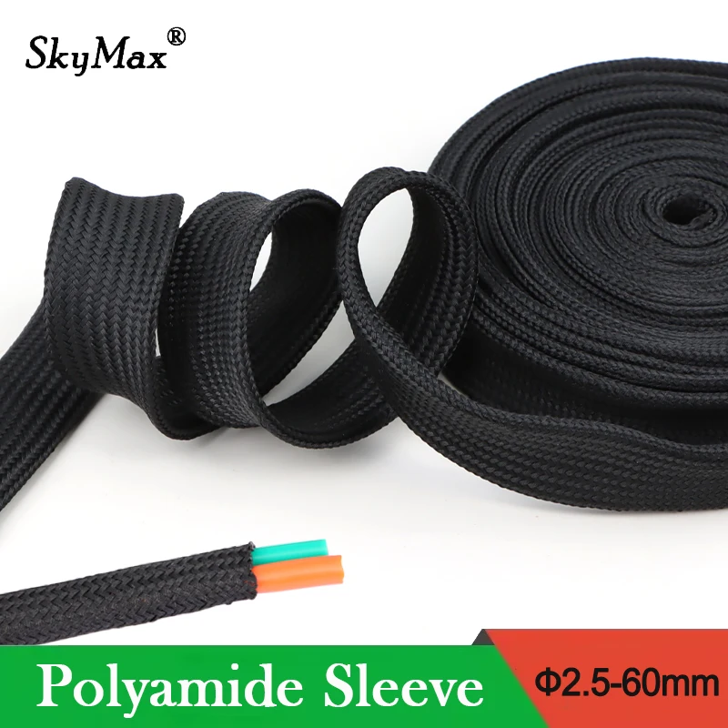 Funda aislante trenzada de nailon de alta densidad, protección de cable negra de 2,5mm - 60mm, funda expandible de poliamida, 1 ~ 30m